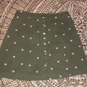 Olive Green Skirt W/ Stitched White Daisys